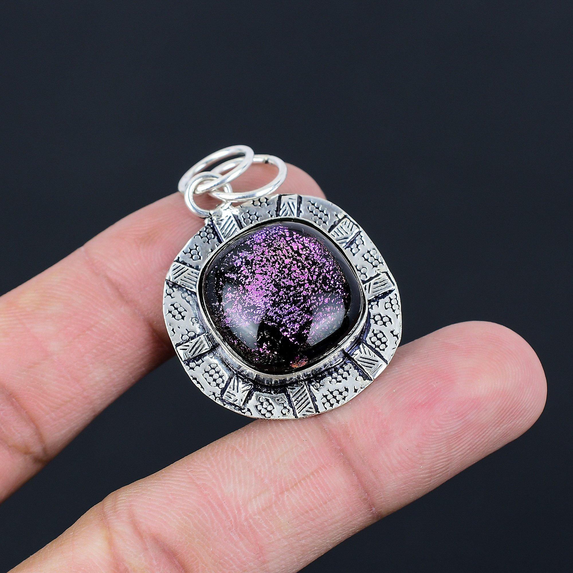 American Dichroic Glass Gemstone 925 Silver Sister Handcrafted Pendant Jewelry
