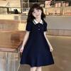Girls Polo Collar Short Sleeve Dress Preppy Style A-Line Skirt Kids Over 4 Years Old