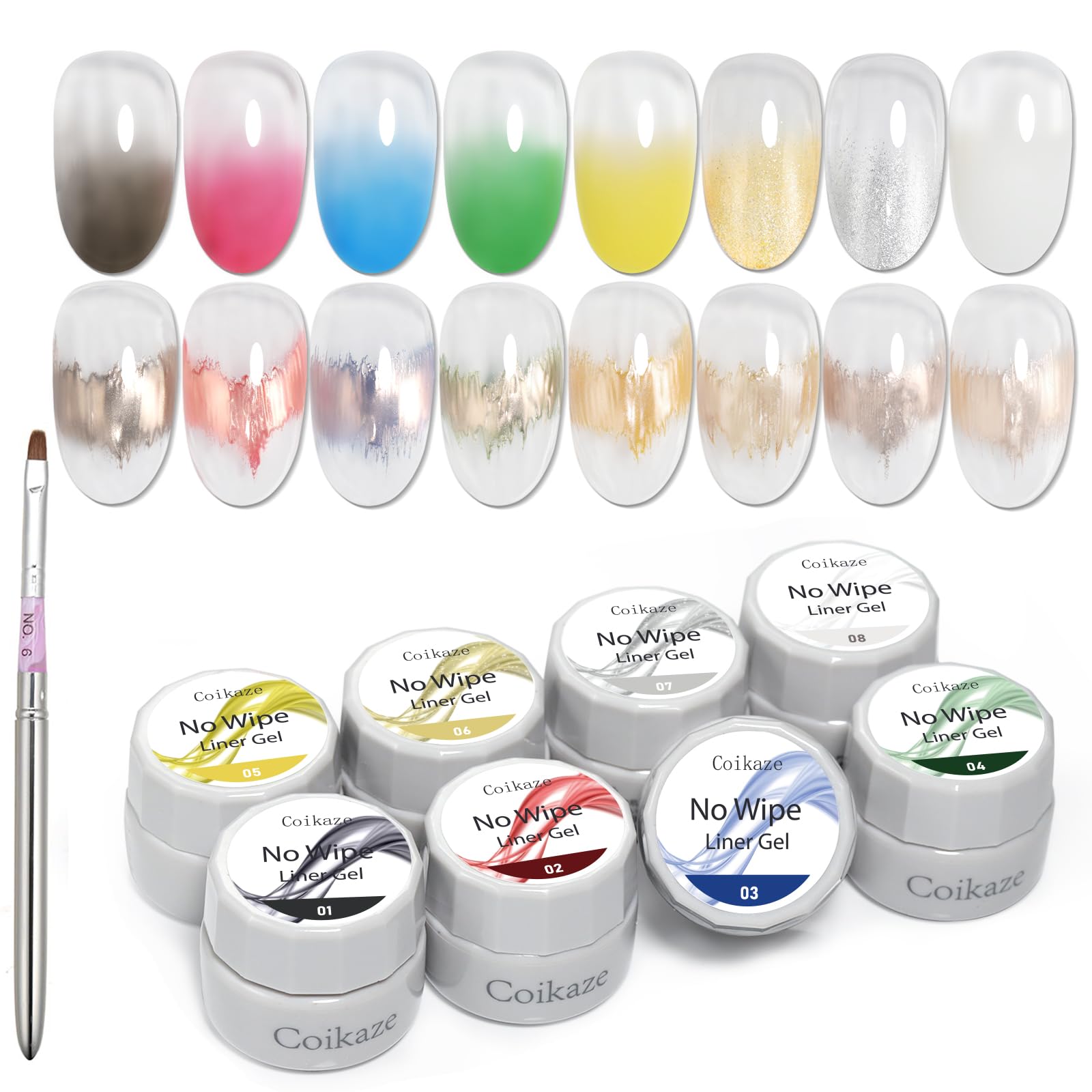 Lala Select Unisex Light Coikaze Art Gel Liner Gel Stretchable Highly Pigmented Color Gel Gradient Set - Non-Wipe, Gel, Smudge-Proof, Nails, Nails, 8-Color