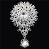DIEZI Luxury Gold Silver Color Crystal Flower Bridal Brooches for Wedding Women Party Rhinestone Bouquet Water Drop Brooch Pins