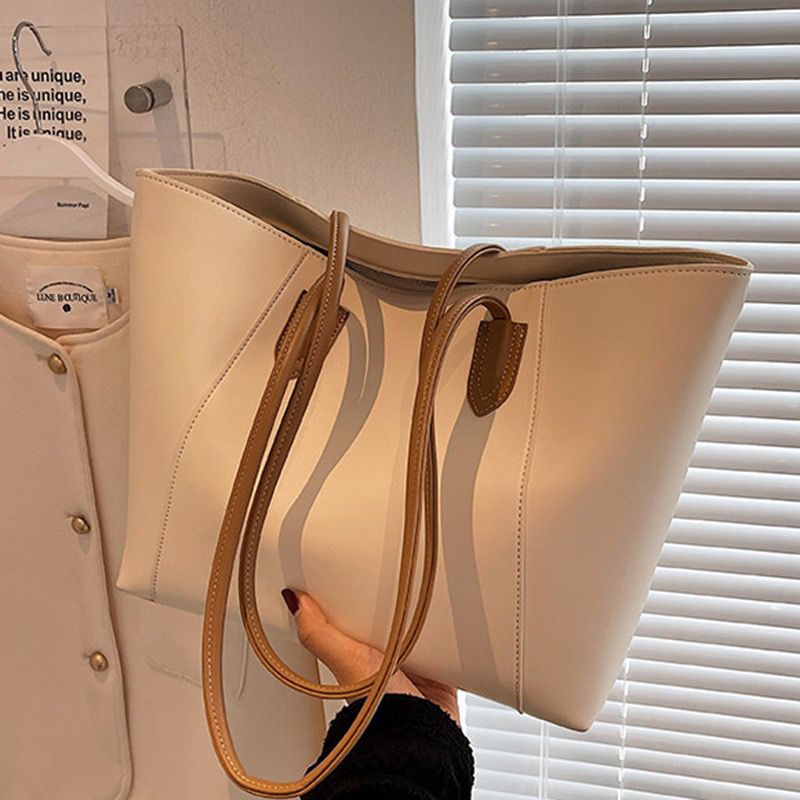 

Женская большая сумка большой вместимости, универсальная сумка-тоут, сумка через плечо, высококачественная текстурированная сумка для школы и поездок на работу бежевый