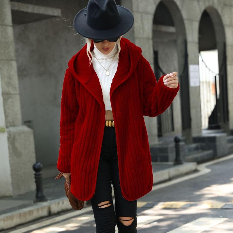 New Autumn and Winter Styles, Hooded Loose Jacket, Double-sided Plush Jacket, Buttonless Cardigan Jacket, Winter Warm Top, Plush Fabric