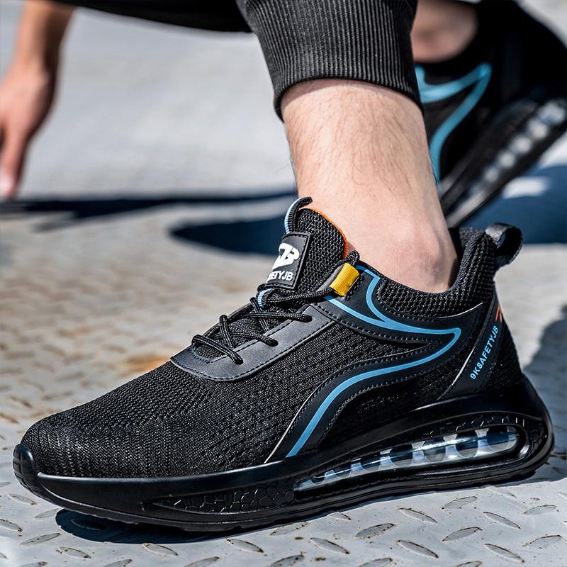 Fashion Air Cushion Safety Shoes Men Breathable Steel Toe Work Shoes Protective Lightweight Sport Work Sneakers Black Work Safety Boots