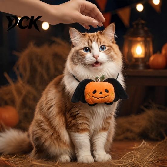 Holiday Atmosphere Pet Decor Halloween Collar Charm, Plush Ghost Pumpkin Pendant, Soft Stuffed Durable Play Toy Hanging Ornament for Cats, Small