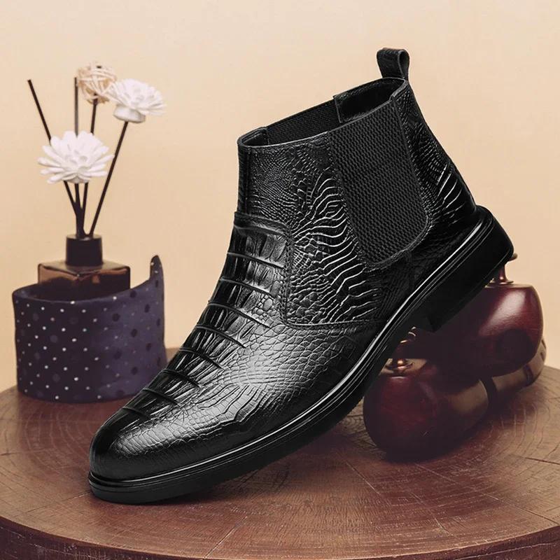 Men's Ankle Boots All-match Men Dress Shoes Slip On Male Walking Boots 2024 New Arrival Men Winter Plush Snow Boots