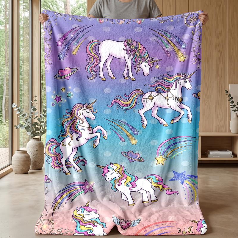 Fairy Tale Unicorn Theme Blanket Lightweight Warm Flannel Blanket Decorative Throw Blanket for Home Decoration