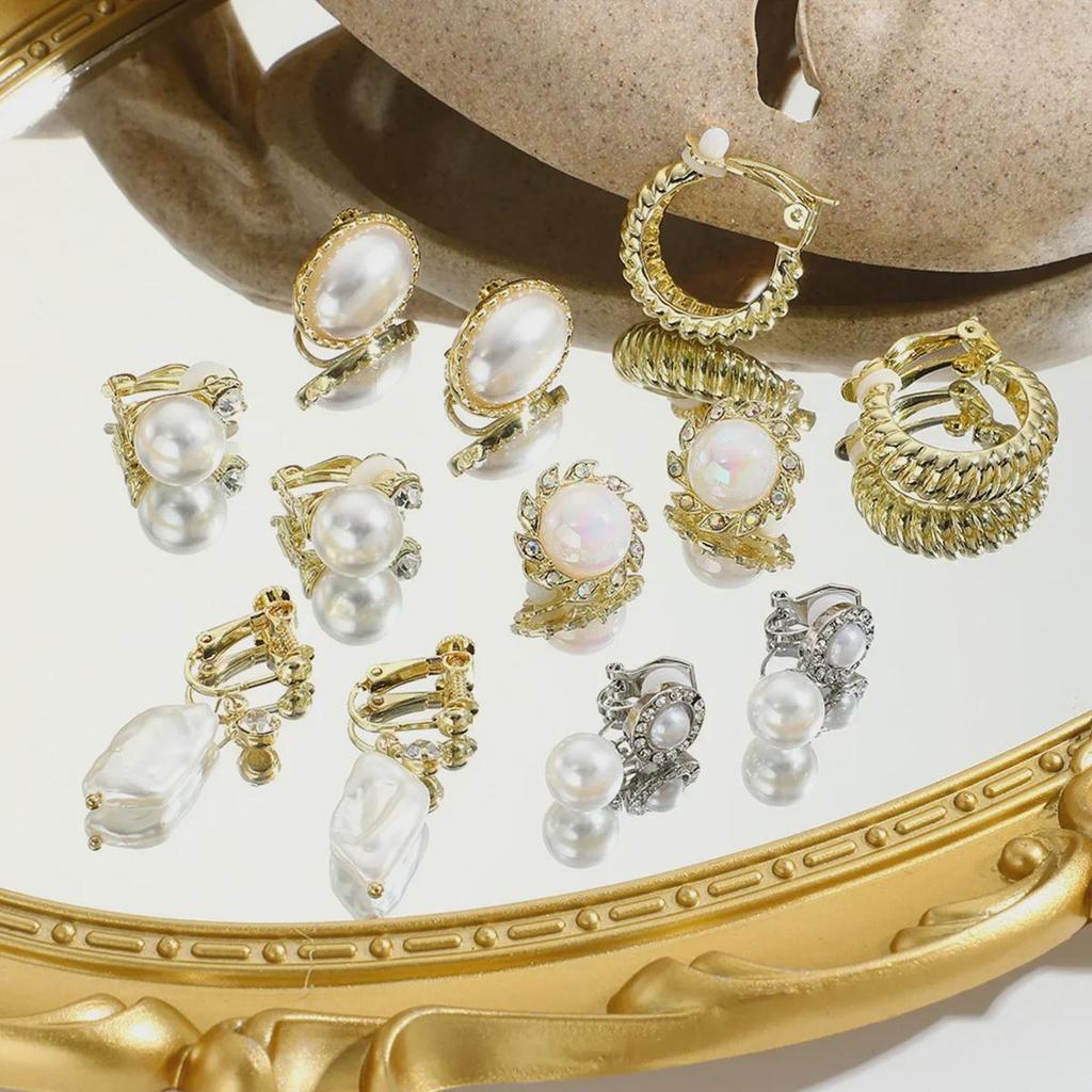 Elegant Retro Pearl Metal Ear Clips – No Piercing Needed
