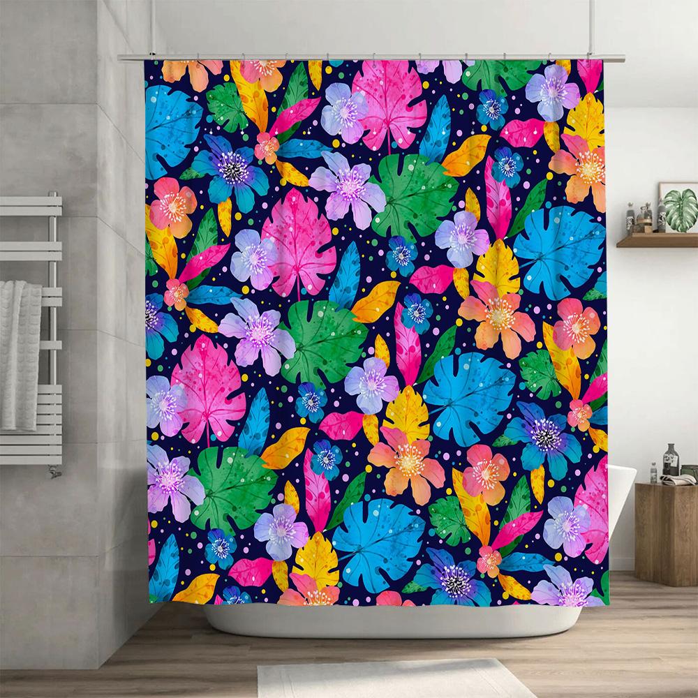 Colorful Tropical Leaves Shower Curtain Bathroom Decor Waterproof Fabric Printed Home Accessories SizeCustomizable