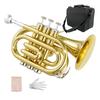 Yinfente B Flat Pocket Trumpet for Includes Student Cleaning 7C Hard and White Glove Beginners, Cloth, Silver-Plated Mouthpiece, Case, (Gold)