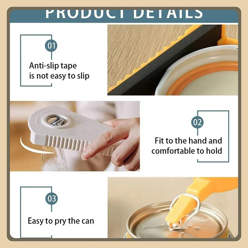 Can Opener Multifunctional Bottle Opener Jar Opener for Beer Coke Jam Beverage Easy opening of canned goods.