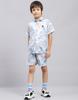 Boys Blue Printed Collared Neck Half Sleeve Bermuda Set