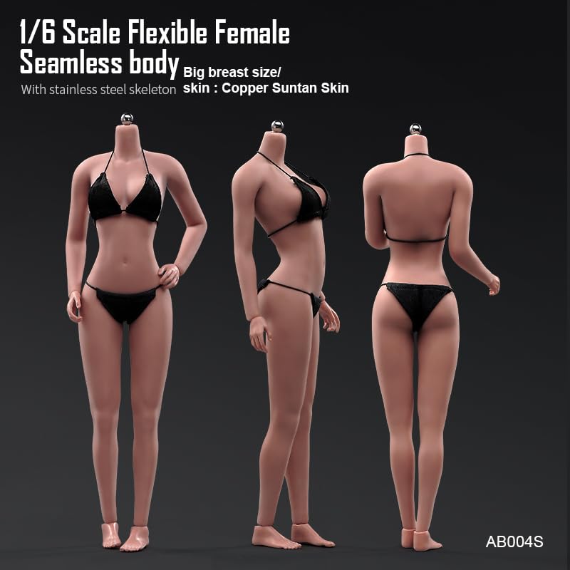 16 Scale Body, Beautiful Dark Skin Female Action Figure with Large Breasts, 12-Inch Model Set Doll Toy, Fits 16 Head Carving, Beauty Head Sculpt
