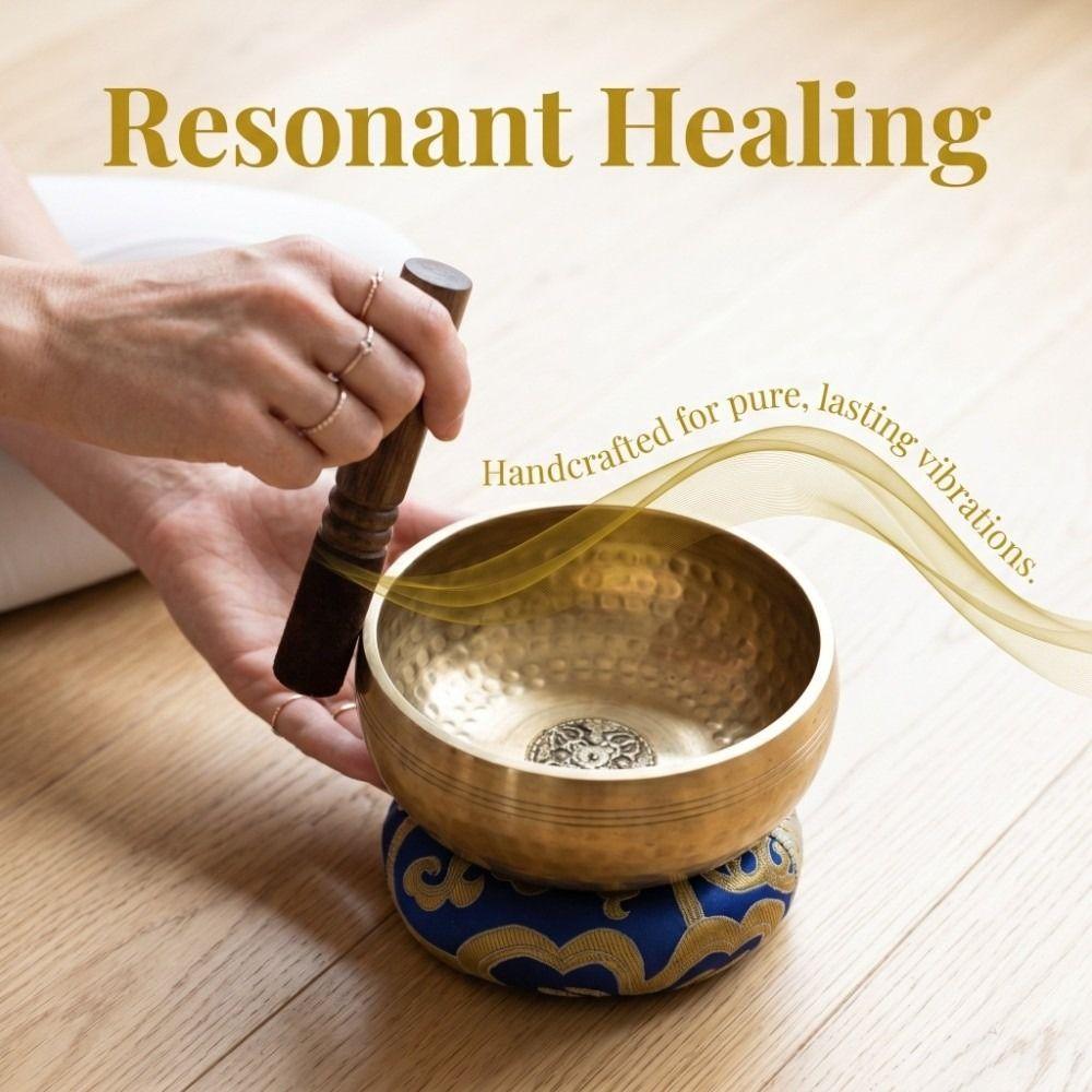 Soft Cushion Nepalese Singing Bowl Home Decor Bottom Engraved Tibetan Singing Bowl Set with Stick Stress Relief Mindfulness Bowl