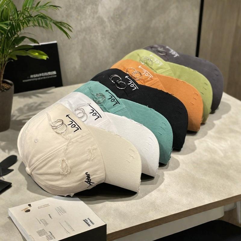 Retro Baseball Cap with Ripped Letters Sun Protection Men's Peaked Cap Trendy Asher Design Adjustable Size