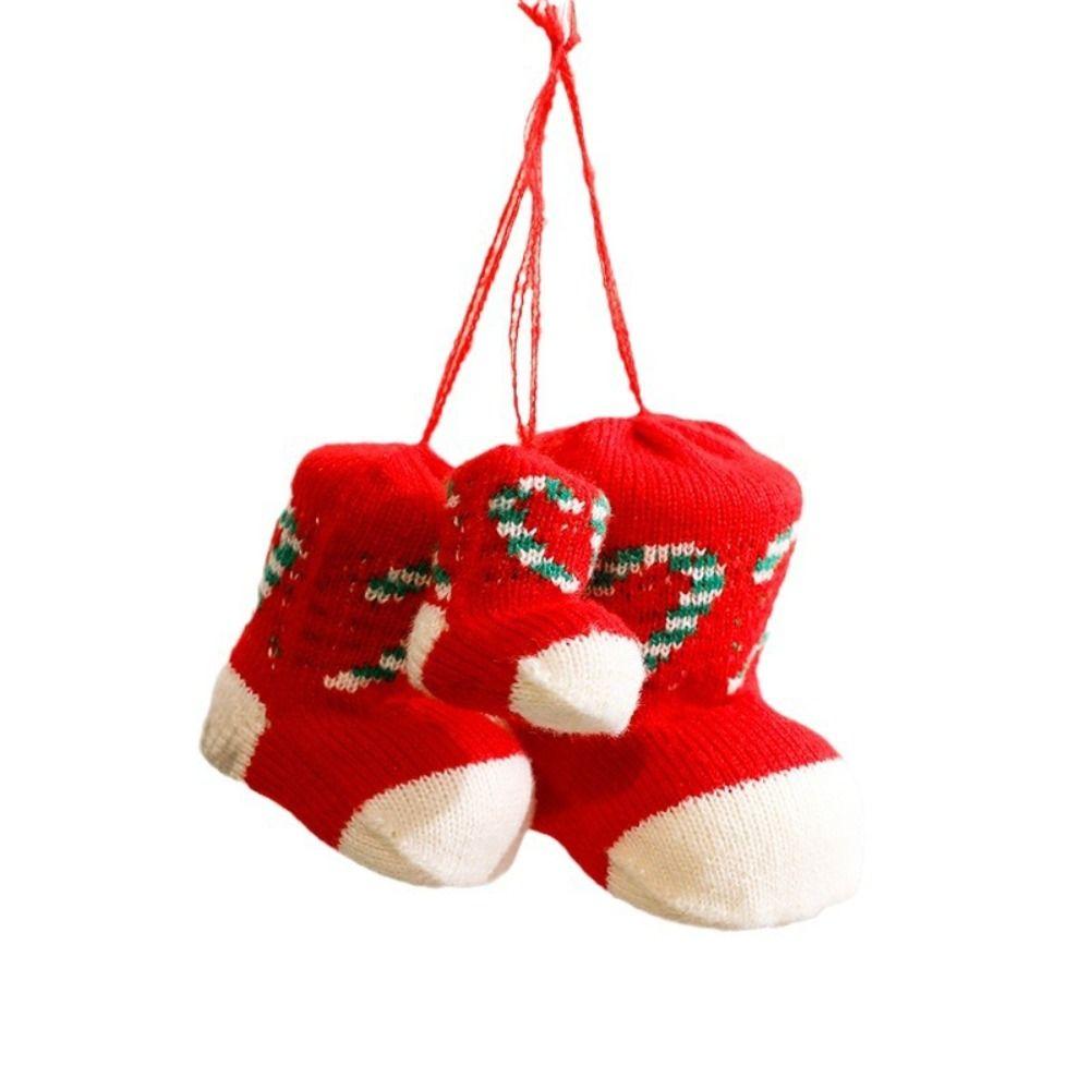 Gestrickter Weihnachts-Stiefel-Anhänger Bunter Weihnachtsbaum-Anhänger Frohe Weihnachten Dekoration