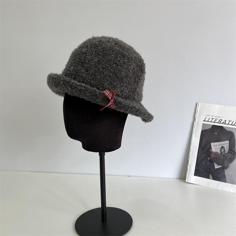 

Осенне-зимняя шерстяная шляпа-клош с загнутыми вверх полями, женская милая маленькая свежая шляпа-клош с бантом, теплая повседневная шляпа-клош M（56-58cm） серый