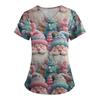 Women's Fashion Printed Short Sleeve V Neck Pattern Tops Pocket Working T-shirts