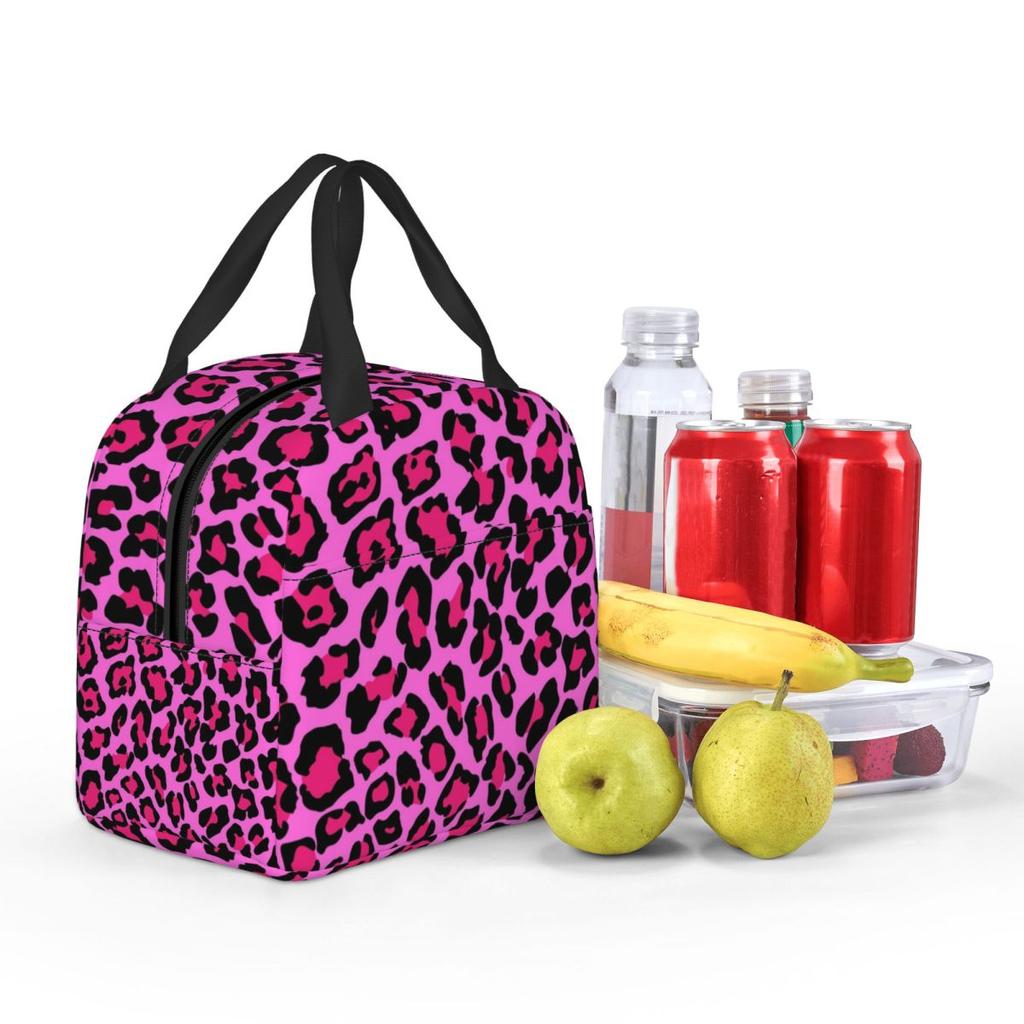 Hot Pink Leopard Print Insulated Lunch Bag for Women Office Cooler Thermal Food Box Tote Portable Lunch Boxes Container