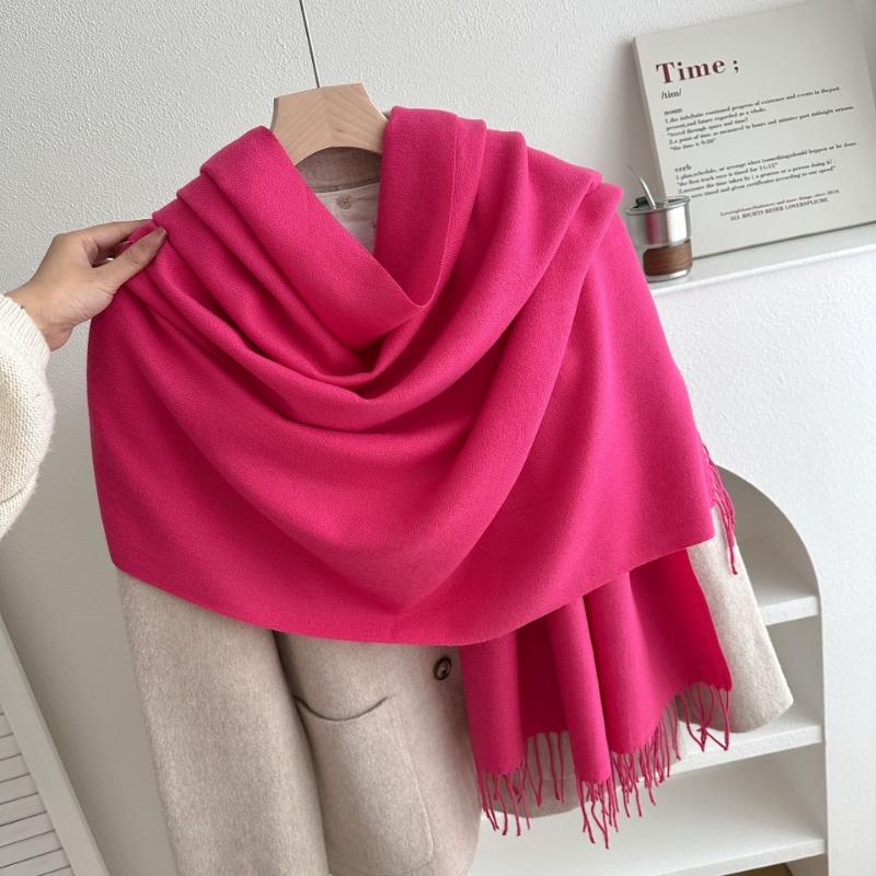 New Solid Color Fringed Scarf Men's and Women's Autumn and Winter Thickened Versatile High-end Shawl Imitation Cashmere Fashion Scarf