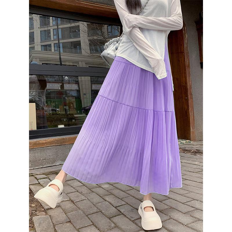 

Женская шифоновая юбка миди А-силуэта с высокой талией в корейском стиле с многоярусными оборками для весны и лета 2025 года Small фиолетовый