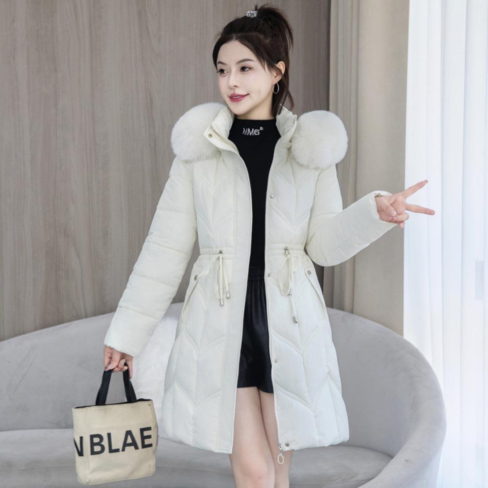 Mid-length cotton-padded jacket with a live cap for middle-aged people, slimming and thickening
