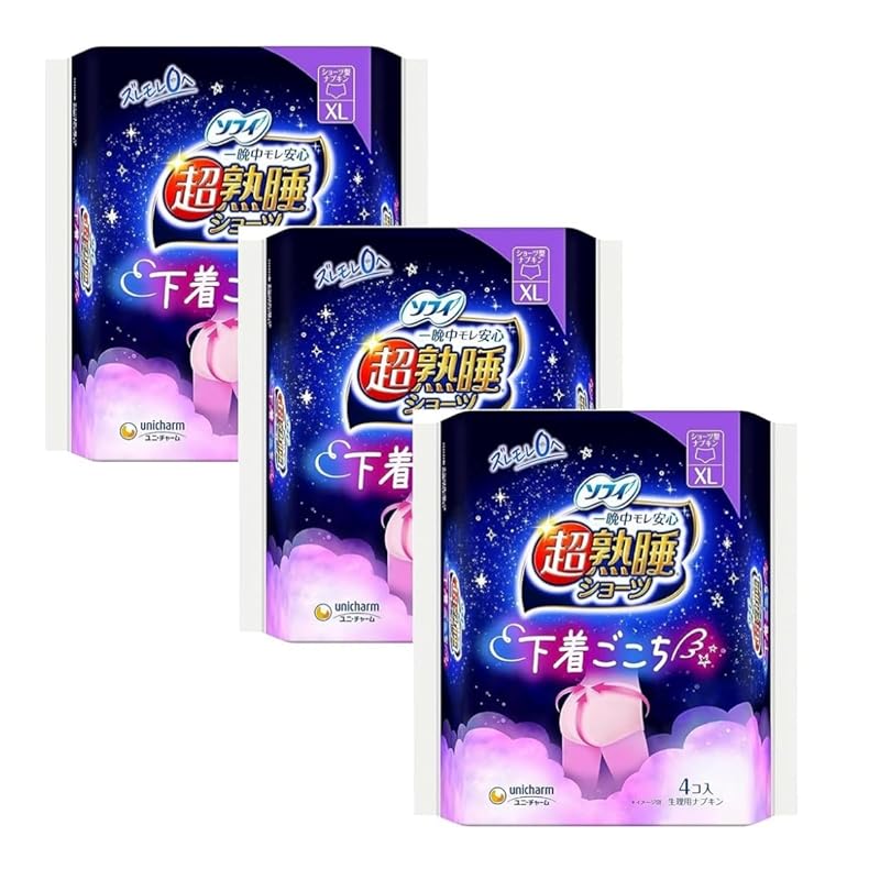 

[3 bags set] Sophie Super deep sleep shorts Especially for night use XL 12 pieces (4 pieces x 3 bags) Sanitary products napkin