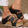 Large Size Thick-soled Wedge Heel with Slippers, Summer New Buckle with Light Foam Bottom Beach Open-toed Women's Shoes