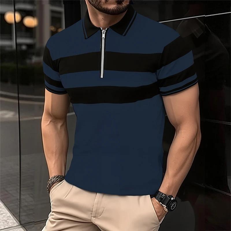 2025 Men's Summer Short Sleeve Polo Casual Breathable Comfortable Spicing Polo Shirt With Zipper T-Shirts Dropshipping