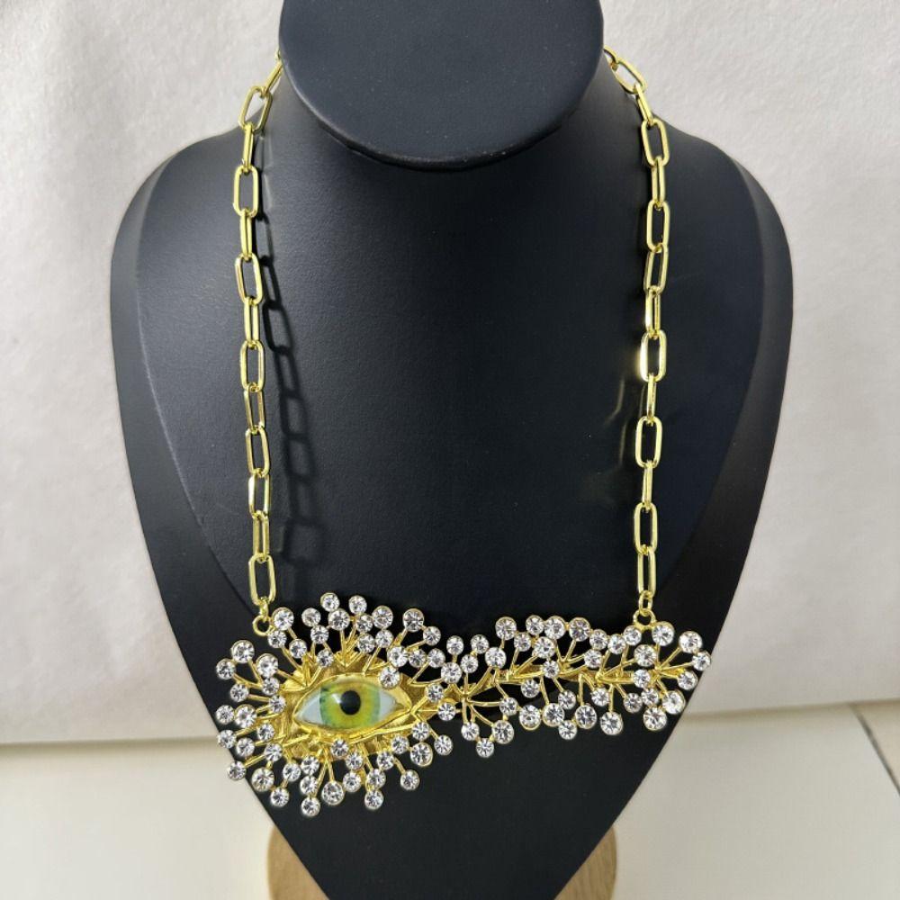 Gorgeous Statement Necklace Rhinestone Eye Pendant Brooch Show Eye Pendant Necklace  Fashion Show