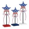 3 Pcs 4th of July Wooden Star Signs, Red White Blue Glitter Patriotic Star Table Centerpiece for Independence Day, Tiered Tray, Tabletop Decor