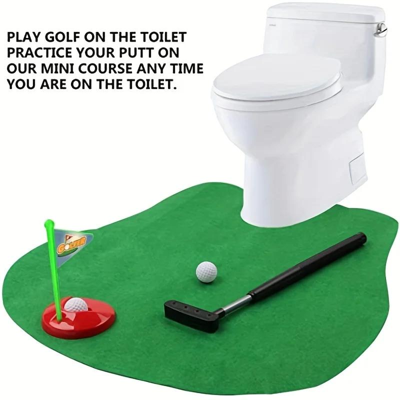 1set Mini Golf Putting Green Set - Toilet Leisure Entertainment Sport-Bathroom Indoor Sports Game with Putter & Ball for Adults