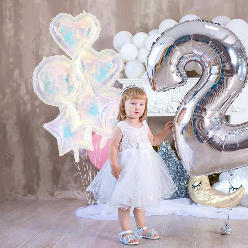 19Inch Laser Transparent Foil Balloon Star Heart Helium Iridescent Globos for Kids Birthday Party Wedding Decoration Baby Shower
