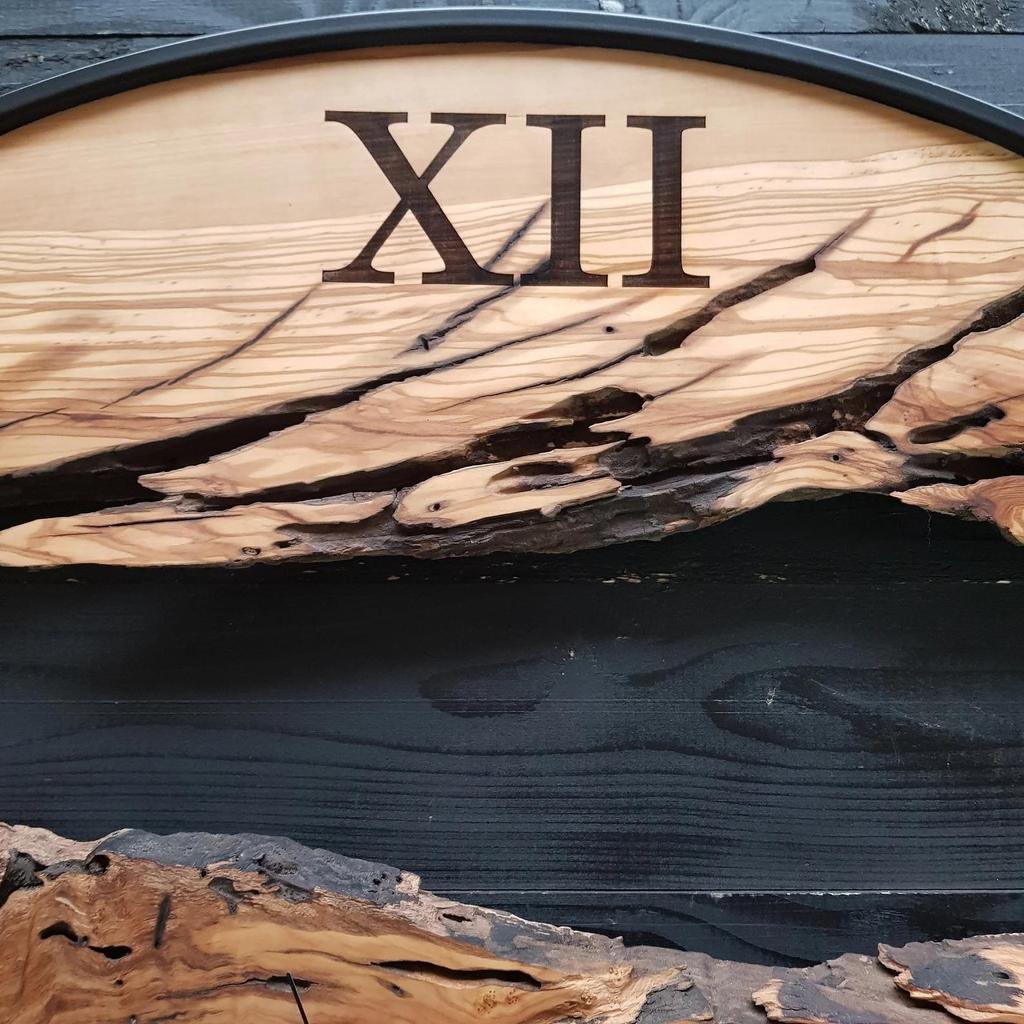 Sahaj Hast Olive Wood Wall Clock – Silent Movement, Live Edge Farmhouse Style | Handmade Wooden Wall Art