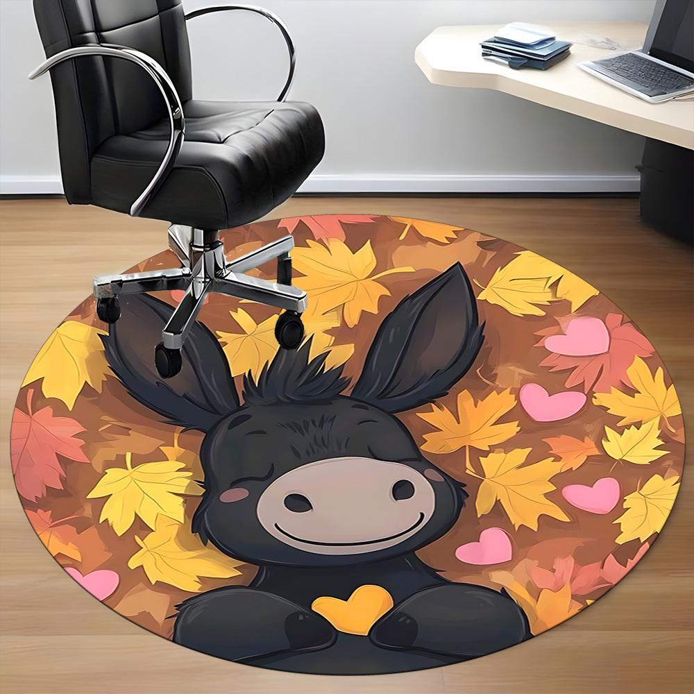 1pc Autumn Donkey Office Round Area Rug, Under Office Chairs Bedroom Living Room Home Decor, Room Deco, Available In Various Sizes