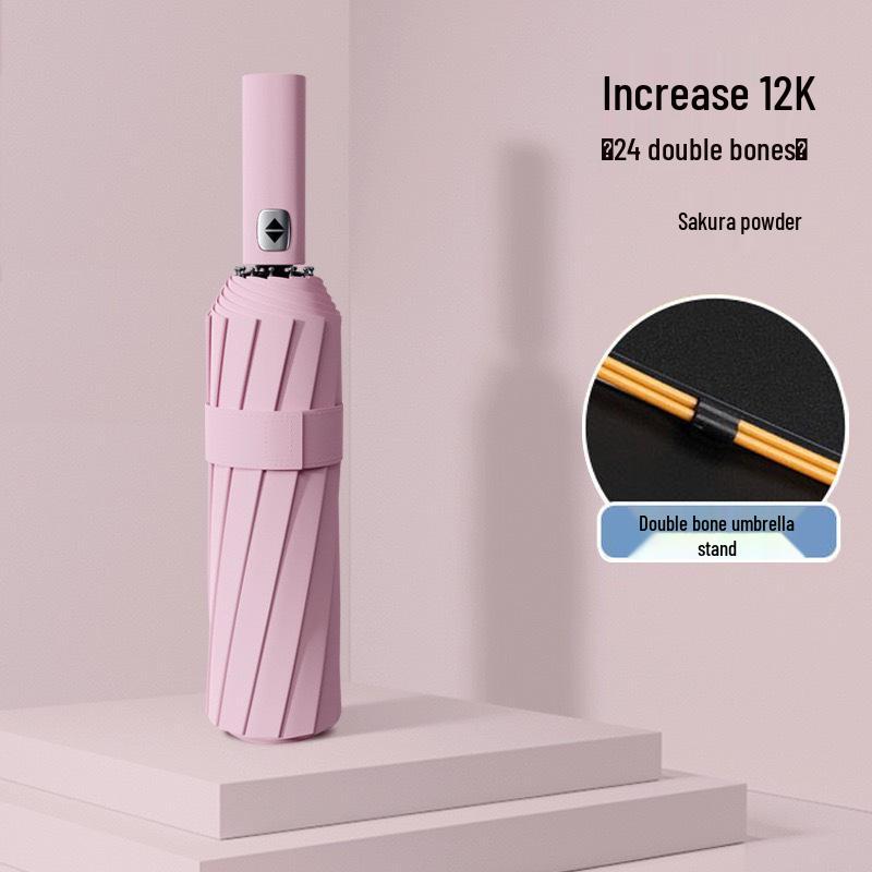 24-Rib Automatic Umbrella: Durable, Unisex, UV & Rainstorm Protection, Three-Fold Design for Sun and Rain.