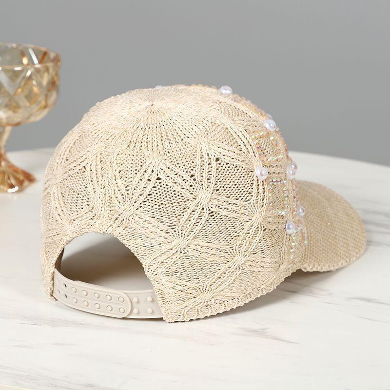 Dame vår sommer baseballcaps mote perle rhinestone rutete caps netting pustende solhatt