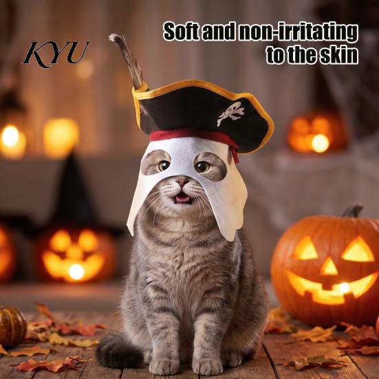 Costume for French Bulldogs Halloween Pet Pirate Hat, Black Hood with Feather, Funny Cat Cosplay Soft Breathable Headwear Hat Face Mask Dogs And Cats