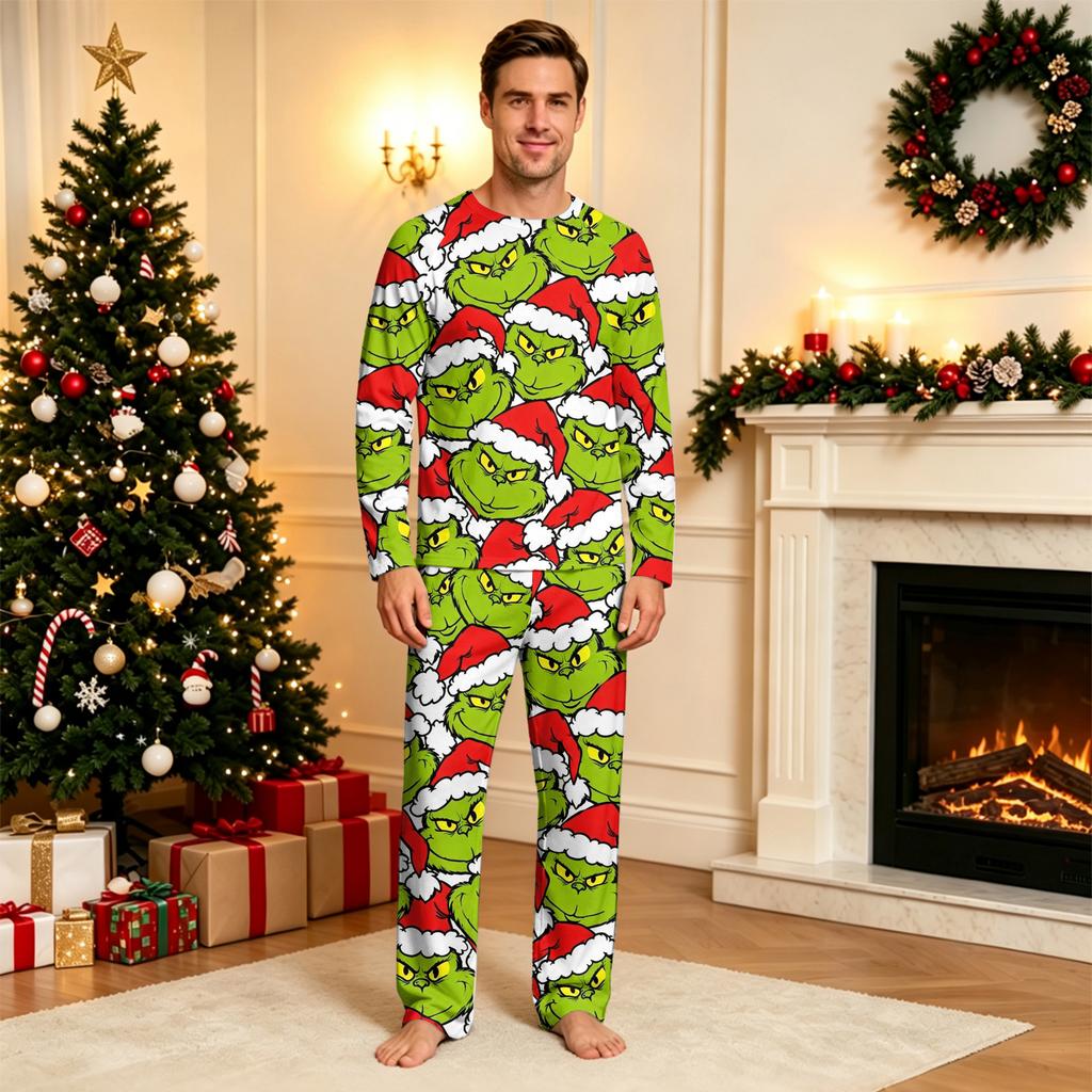 Family Matching Christmas Print Loungewear Set, Comfortable Long Sleeve Top and Pants