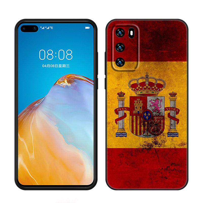 Hiszpania Flagi Narodowe Czarne Etui na Telefon Dla Huawei P10 P20 P30 P40 Lite P50 P60 Art P50E P Smart Z 2018 2020 2021 Pro 2019