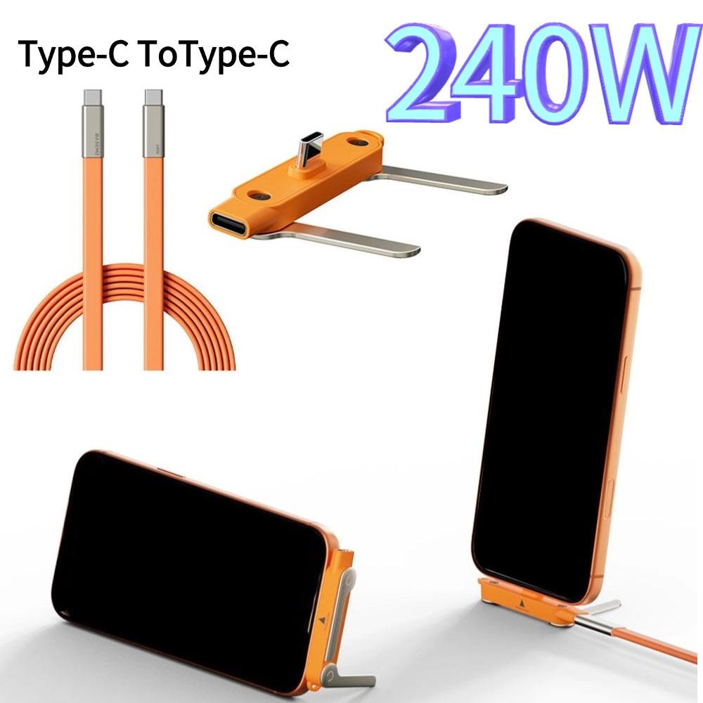 Detachable Charging Cable with Built-In Phone Stand 240W Super Fast Charging Type C To C 1.5M Data Cable For iPhone/Huawei