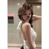Pure desire style white polka dot neck off-the-shoulder top women's summer design sense niche U-neck chic Spice Girl vest tide