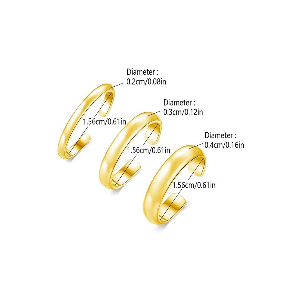 3Pcs Round Open Band Tail Ring Adjustable Beach Foot Jewelry Minimalist Toe Ring  For Women