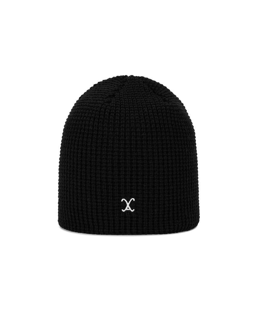 Bajal Va Curved Logo Waffle Beanie Black