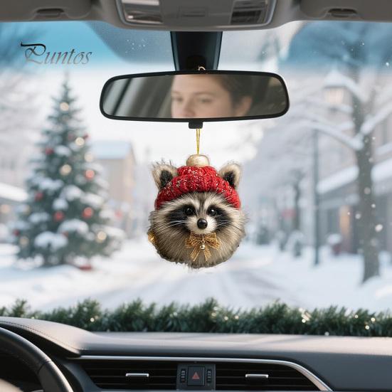 Winter Knitted Hat Ornament Plush Pet Shaped 2D Acrylic Cat Dog Rabbit Christmas Tree Pendant Cozy Animal Charm for Car Rearview Mirrow Window