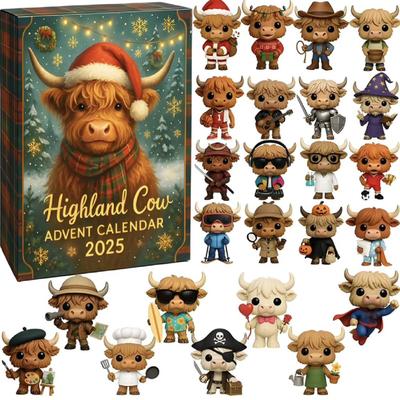 Calendário do Advento da Vaca das Terras Altas 2025 com 24 Enfeites de Vaca das Terras Altas 24 Dias Calendário de Contagem Regressiva de Natal Calendário do Advento de Natal