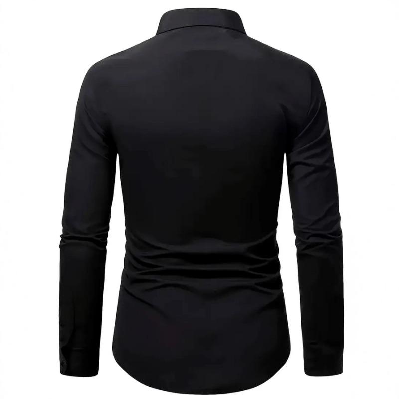 Spring and Autumn Men's Long Sleeve Collar Solid Color Shirt Men's Casual Thin Fashion Button Open Shirt Micro Elastic