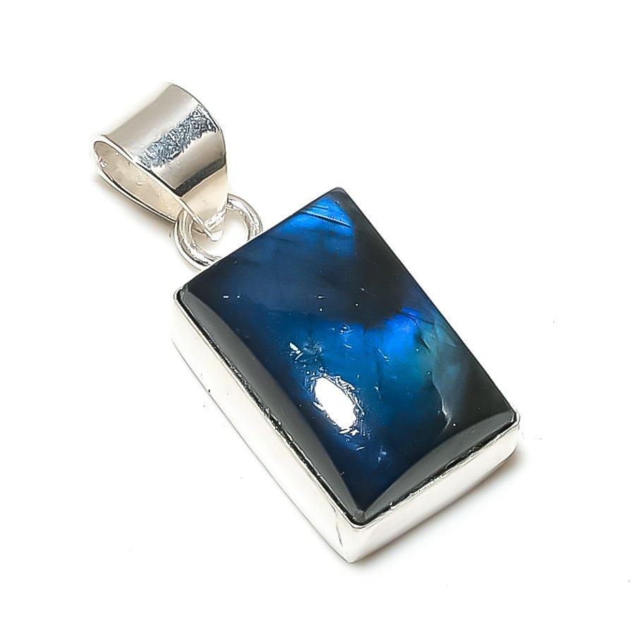 Labradorite Gemstone Handmade 925 Sterling Silver Jewelry Pendant 1.34" SU-9921