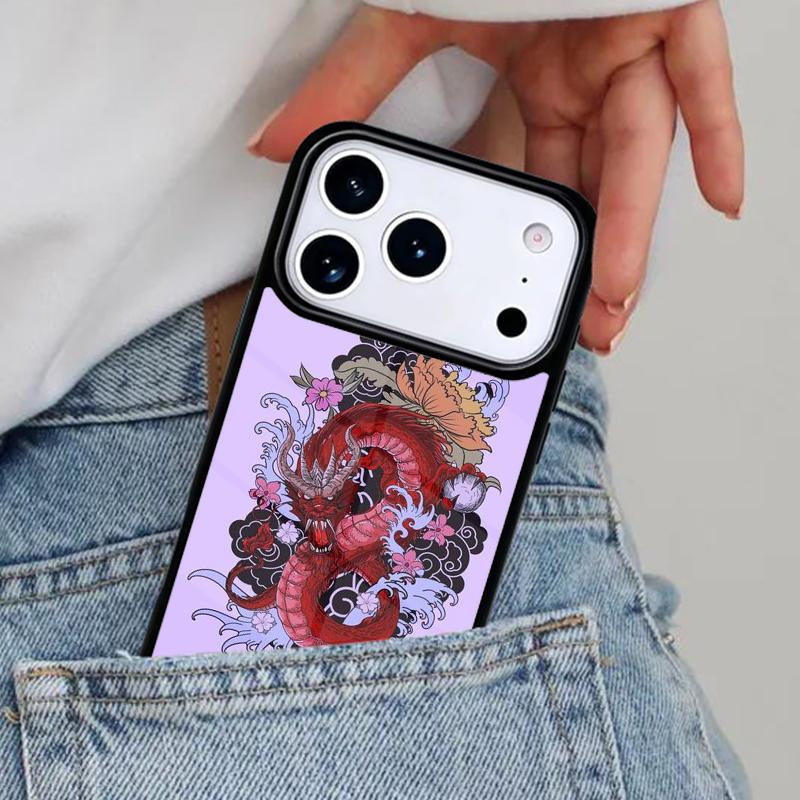 Japanese Dragon Style Phone Case for iPhone 16e 15 14 13 12 17 Pro Max Plus Air 17pro Cover Coque