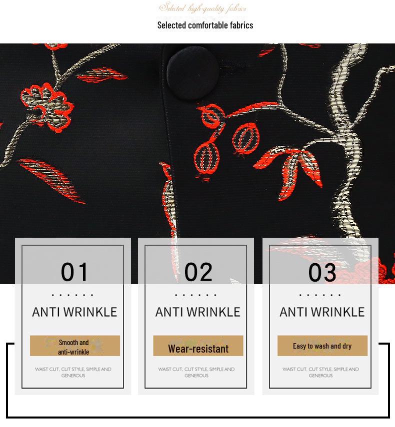 Men's Black Embroidered Single-Breasted Suit for Stage and Hosting