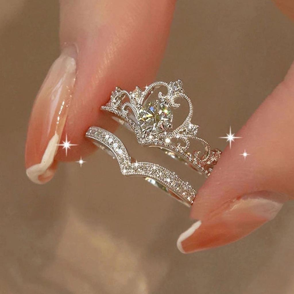 New Crystal Rings Heart Adjustable Ring Irregular Geometry Punk Vintage Rings Set for Women Girls Fashion Jewelry